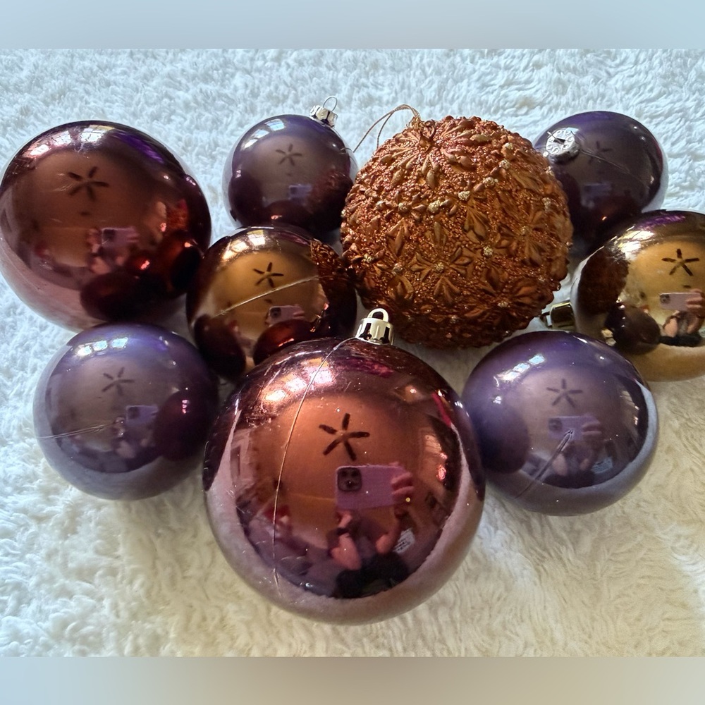Holiday Ornament Set - Purple and Bronze Decorative Christmas Balls - Picture 3 of 3